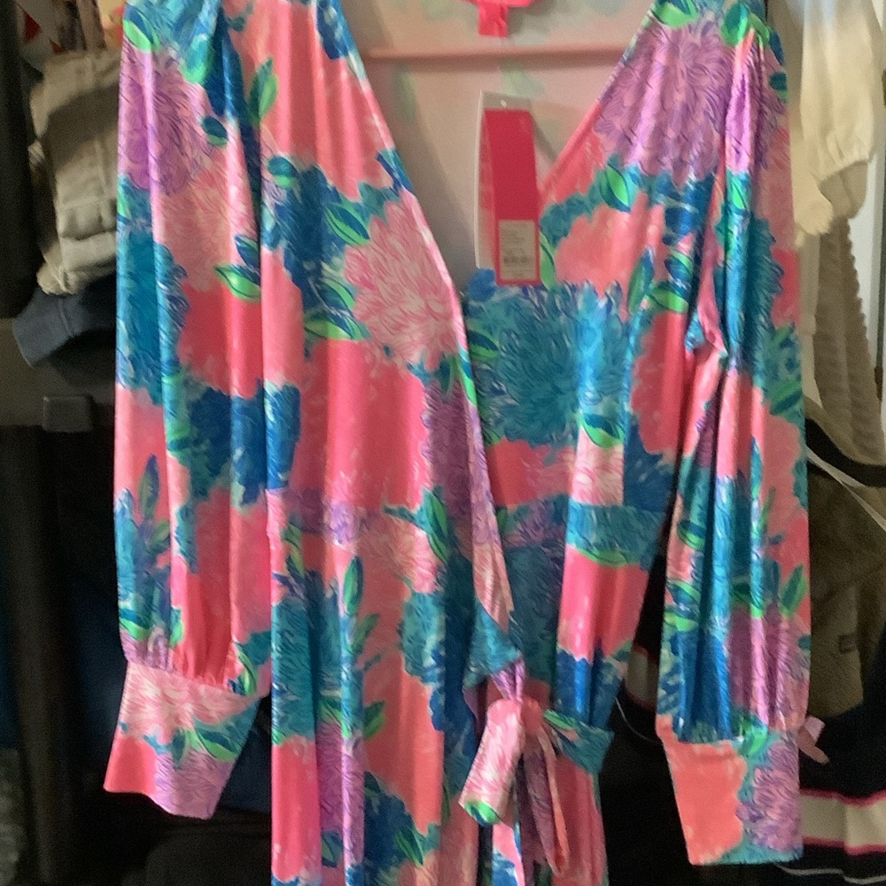 Lilly Pulitzer Rosalinda Wrap Dress in Pink and‎ Blue, small